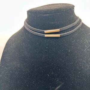 Faux Suede Choker with Gold Metal Bars on Front